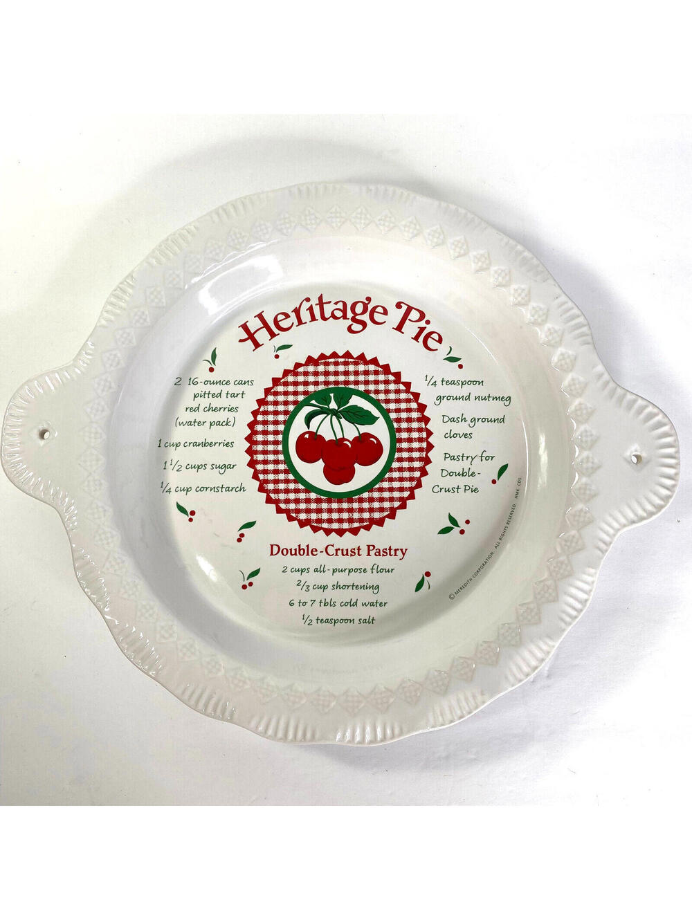 Vintage Pie Plate Cherry Heritage Pie Hallmark. Recipe Double Crust Pastry USA